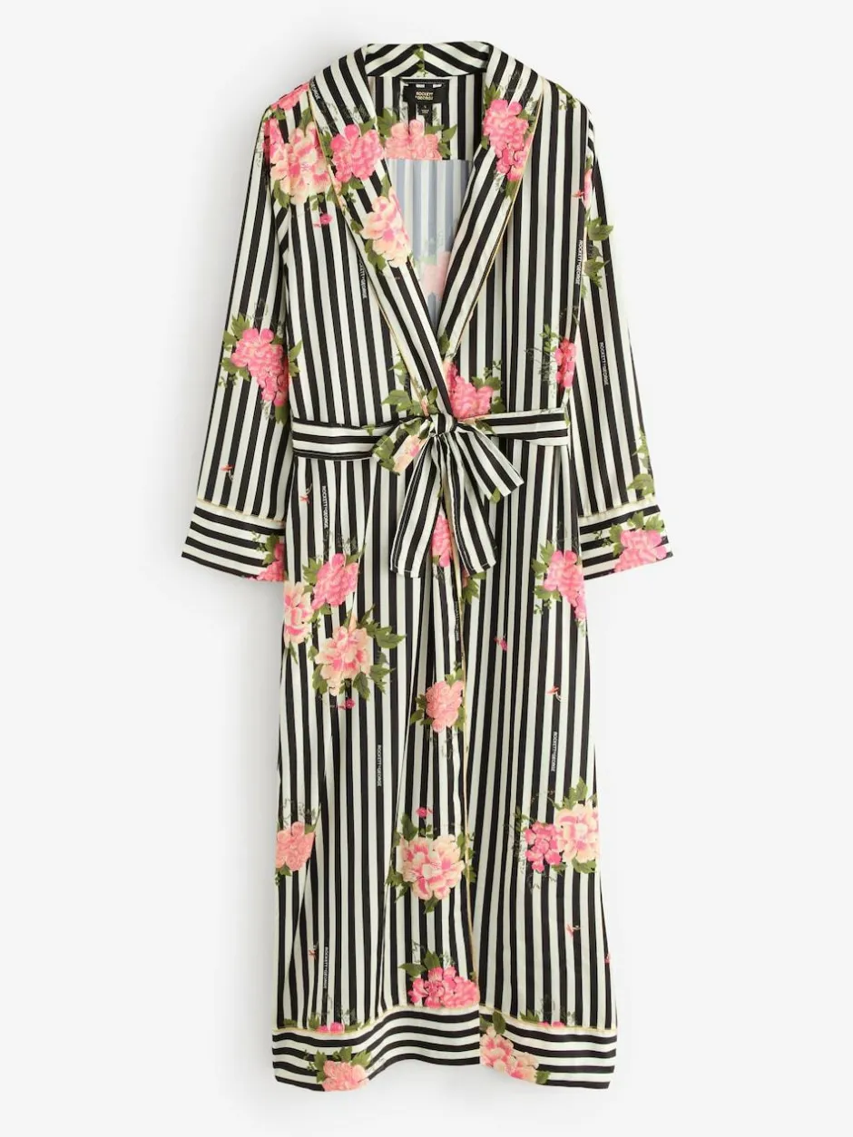 Rockett St George Black/White Flower Power Stripe Satin Robe Sale