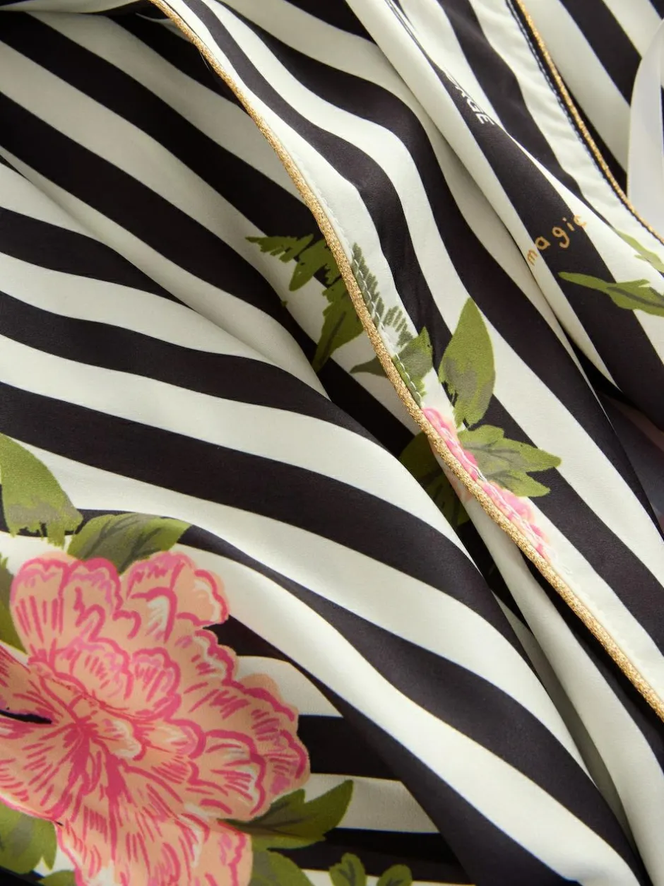 Rockett St George Black/White Flower Power Stripe Satin Robe Sale