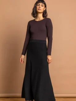 Roman Knitted Midi Stretch Skirt Black New