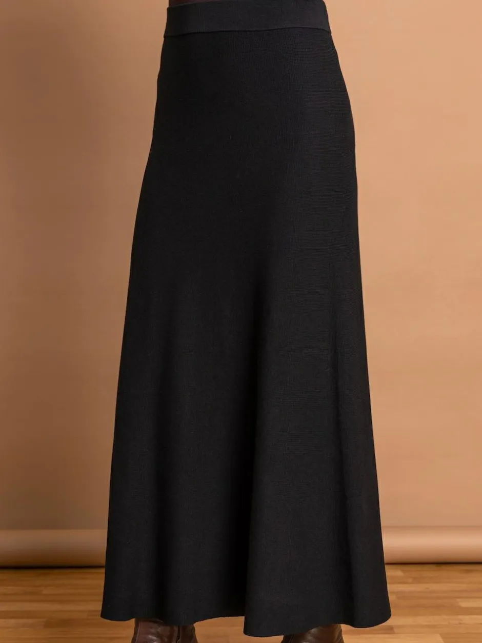 Roman Knitted Midi Stretch Skirt Black New