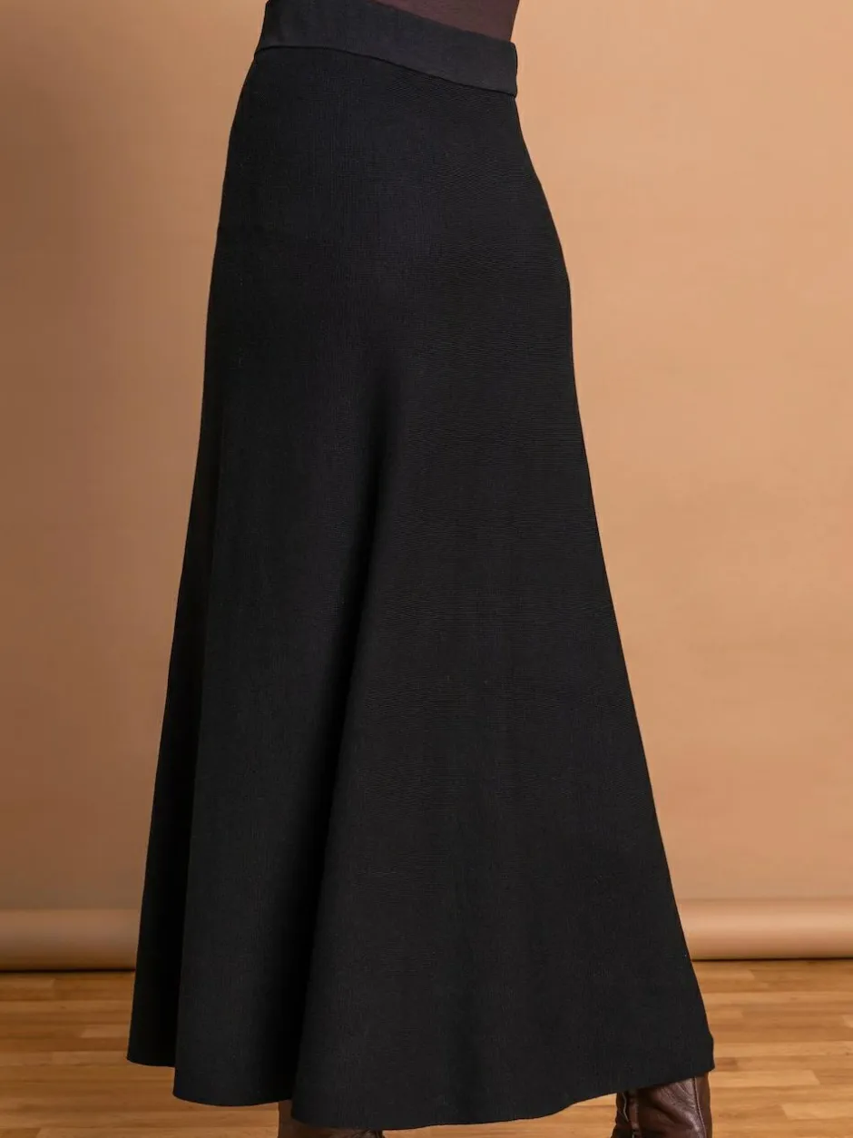 Roman Knitted Midi Stretch Skirt Black New