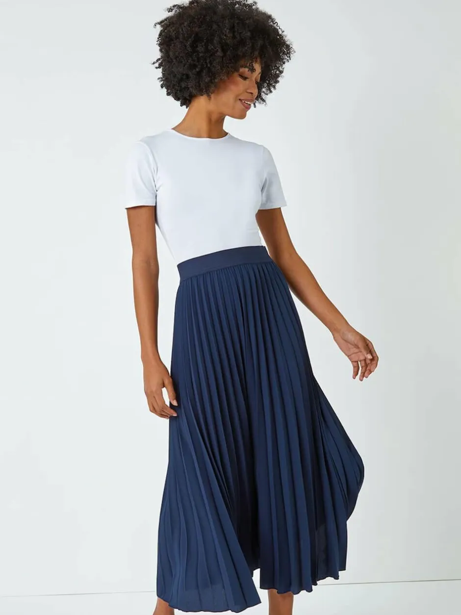 Roman Blue Pleated Maxi Skirt Online