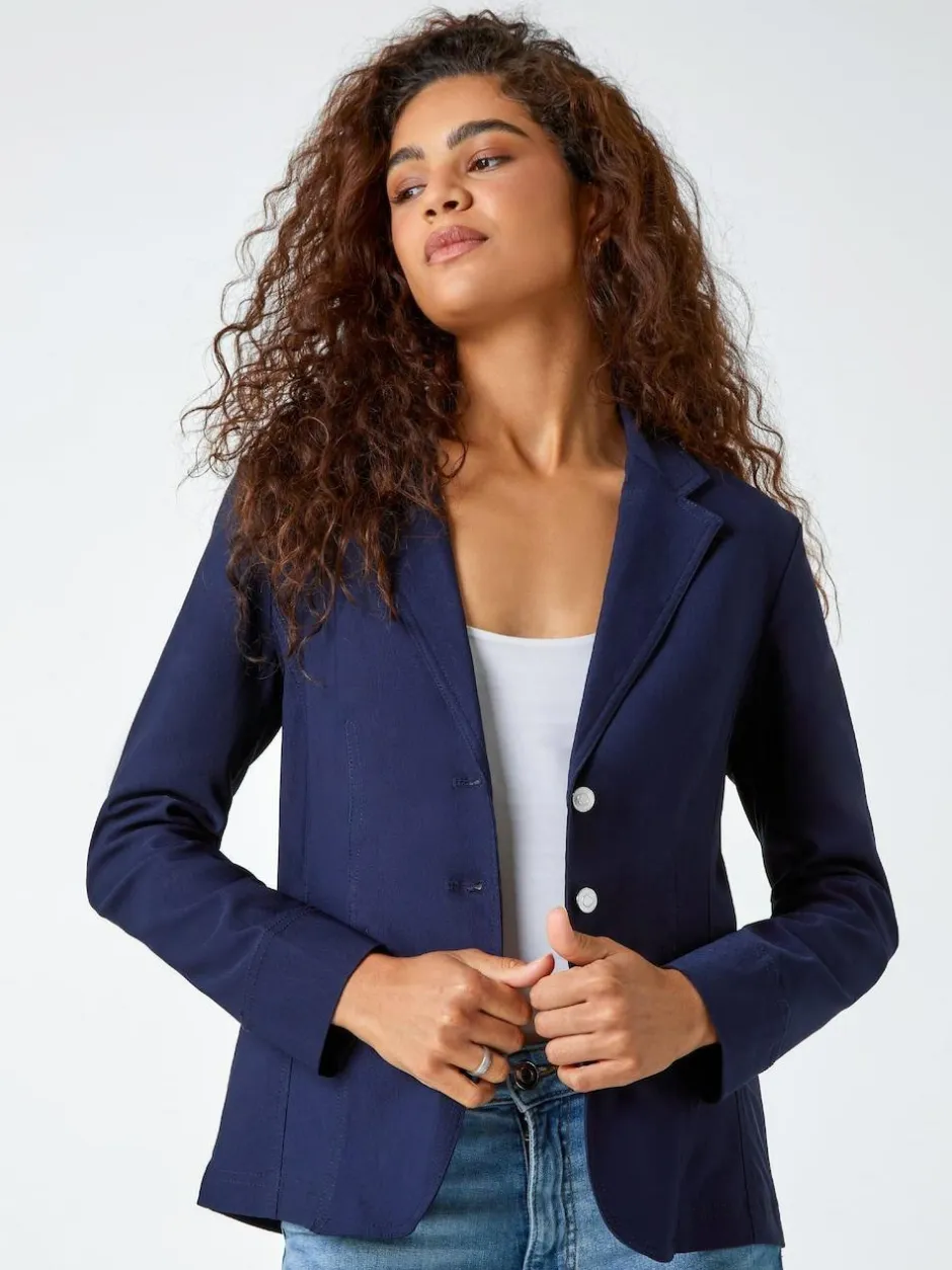Roman Stretch Button Detail Blazer Blue Discount