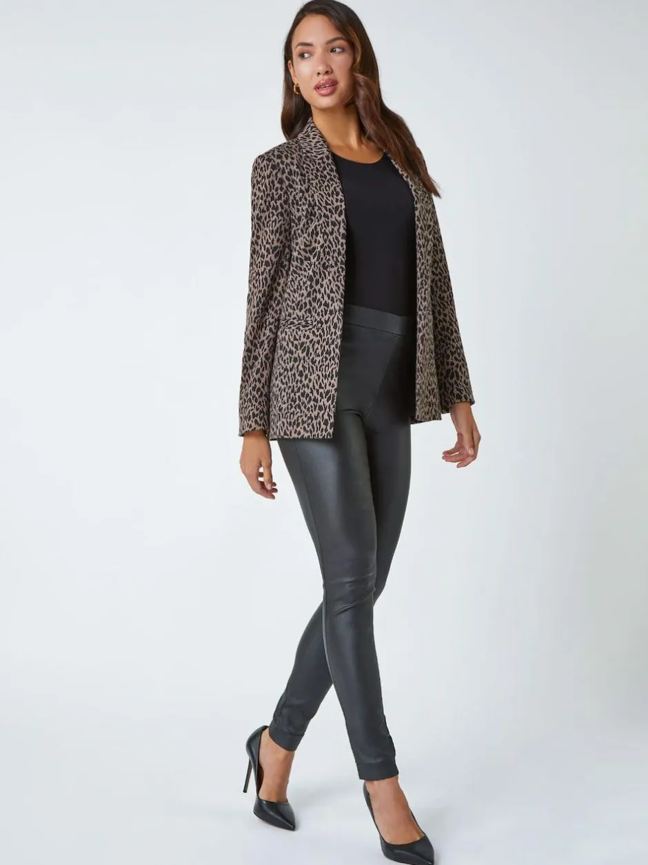 Roman Brown Animal Print Stretch Blazer Outlet