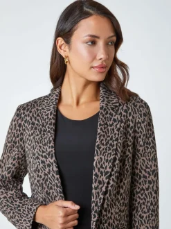 Roman Brown Animal Print Stretch Blazer Outlet