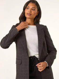 Roman Brown Check Print Longline Blazer Online