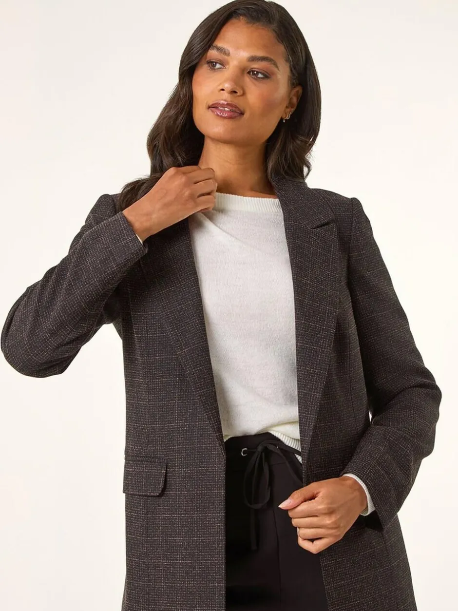 Roman Brown Check Print Longline Blazer Online