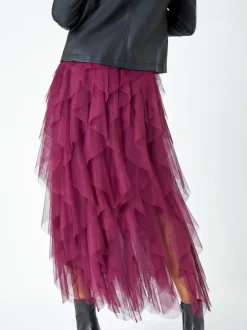Roman Red Elasticated Mesh Layered Skirt New