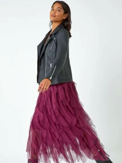 Roman Red Elasticated Mesh Layered Skirt New