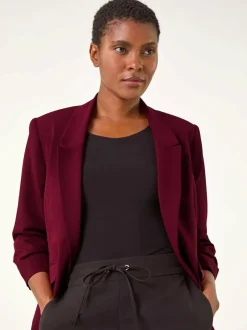 Roman Ruched Sleeve Stretch Blazer Red Outlet