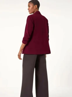 Roman Ruched Sleeve Stretch Blazer Red Outlet