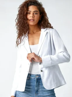 Roman Stretch Button Detail Blazer White New