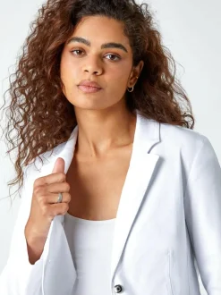 Roman Stretch Button Detail Blazer White New