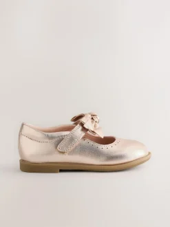 Next Bow Leather Touch Fastening Shoes Rose Gold Sale
