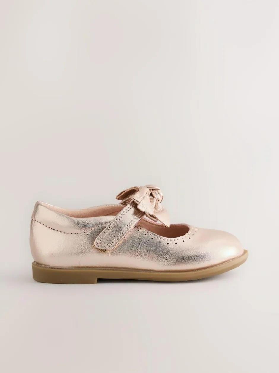 Next Bow Leather Touch Fastening Shoes Rose Gold Sale