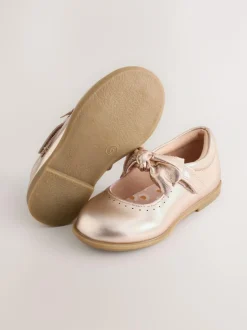 Next Bow Leather Touch Fastening Shoes Rose Gold Sale