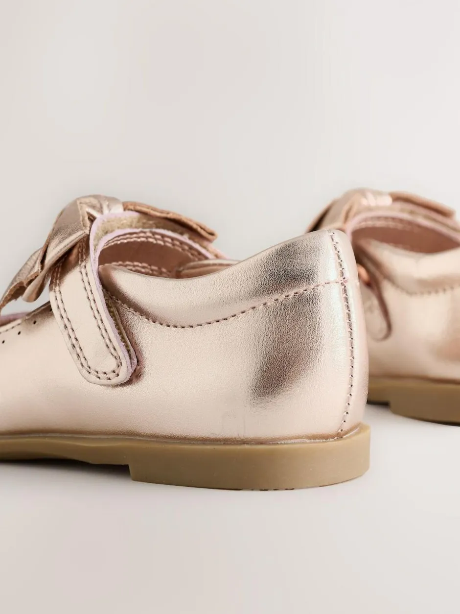 Next Bow Leather Touch Fastening Shoes Rose Gold Sale