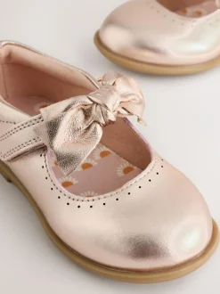 Next Bow Leather Touch Fastening Shoes Rose Gold Sale