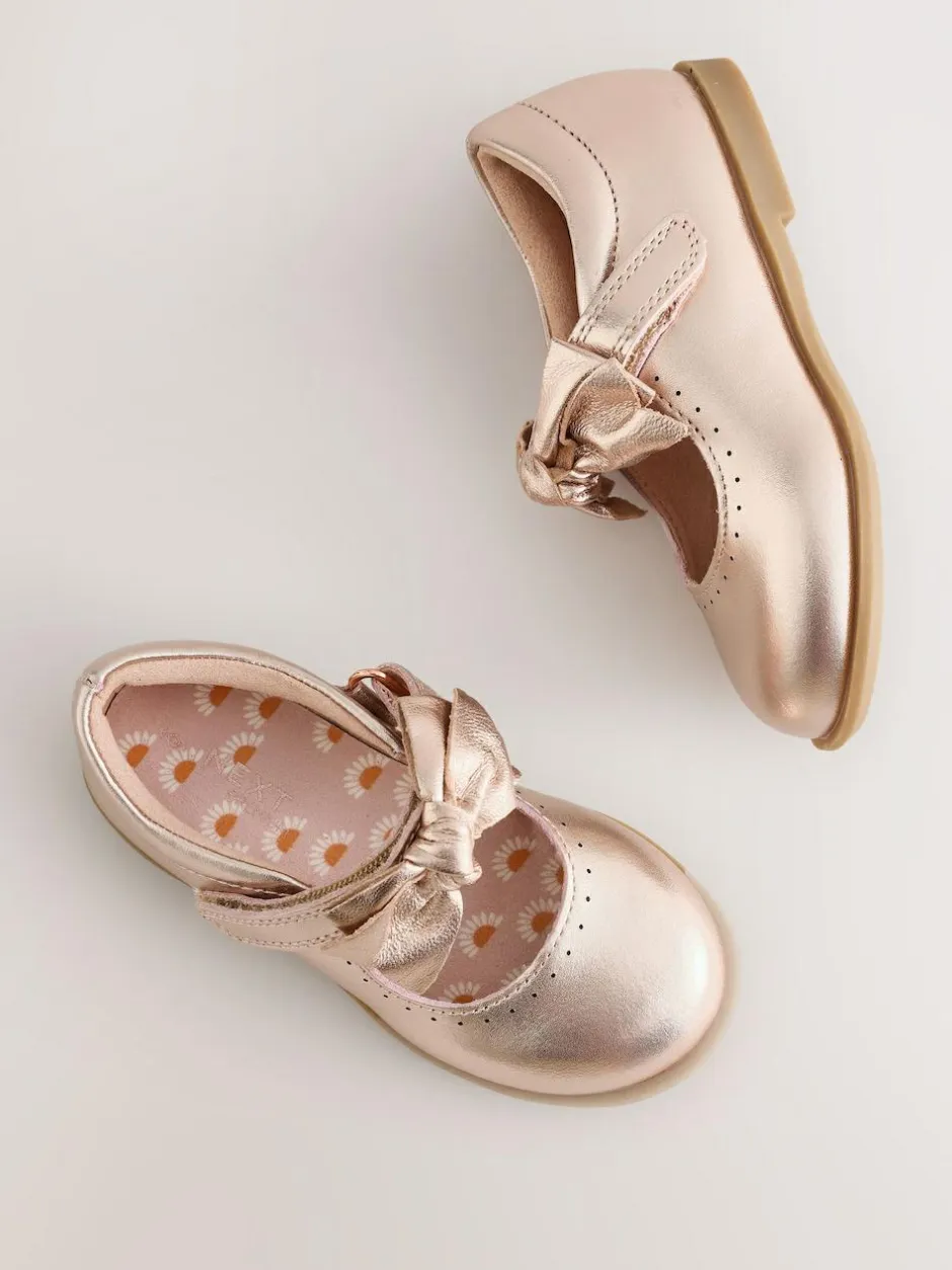 Next Bow Leather Touch Fastening Shoes Rose Gold Sale
