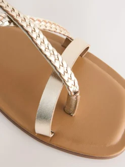 Next Rose Gold Leather Standard/Wide Fit Plait Strappy Toe Thong New