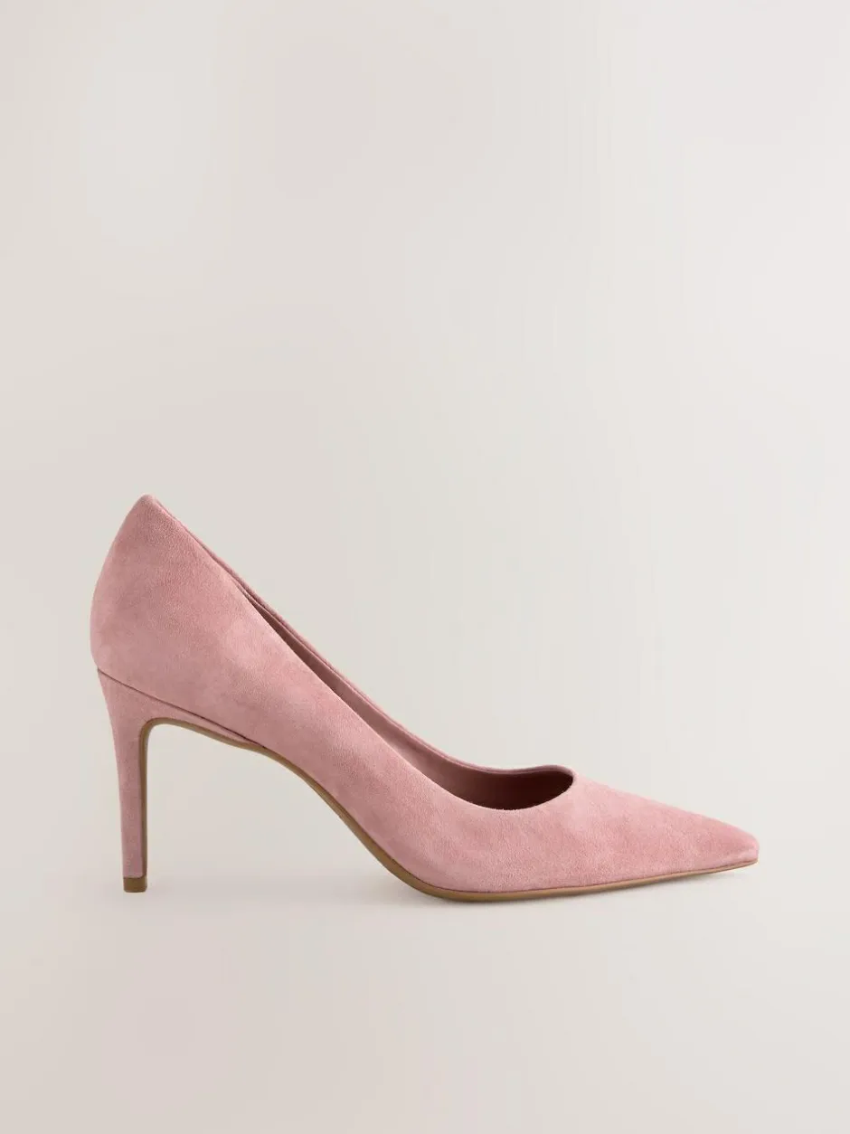Next Rose Pink Suede Standard/Wide Fit Leather Mid Court Shoes Hot