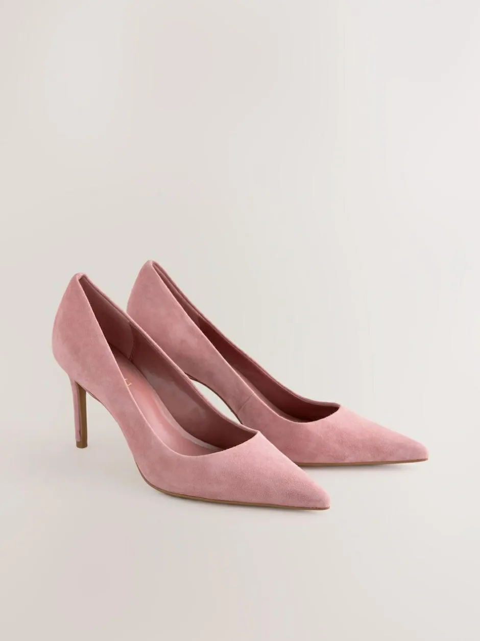 Next Rose Pink Suede Standard/Wide Fit Leather Mid Court Shoes Hot