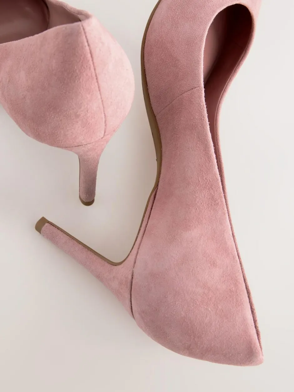 Next Rose Pink Suede Standard/Wide Fit Leather Mid Court Shoes Hot