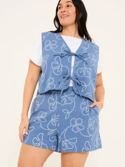 Fat Face Rosie Chambray Blue Printed Shorts Discount
