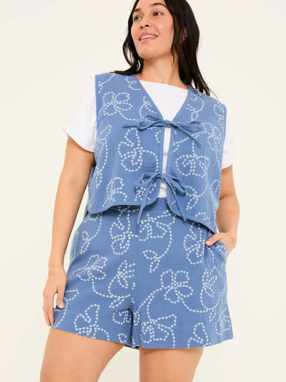 Fat Face Rosie Chambray Blue Printed Shorts Discount