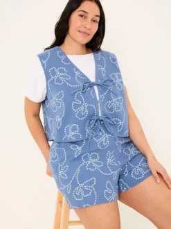 Fat Face Rosie Chambray Blue Printed Shorts Discount