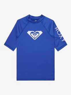 Roxy Girls Wholehearted Short Sleeve Logo Rash Vest Blue Hot