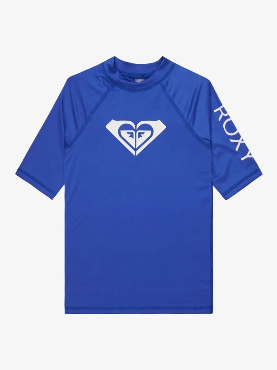 Roxy Girls Wholehearted Short Sleeve Logo Rash Vest Blue Hot
