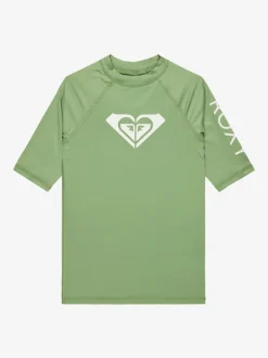 Roxy Girls Wholehearted Short Sleeve Logo Rash Vest Green Outlet