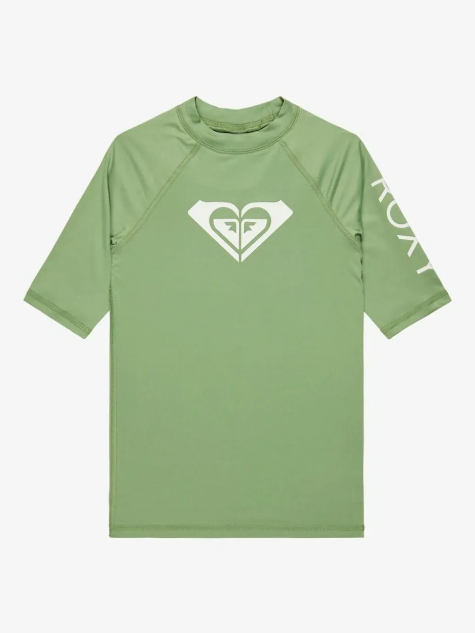 Roxy Girls Wholehearted Short Sleeve Logo Rash Vest Green Outlet
