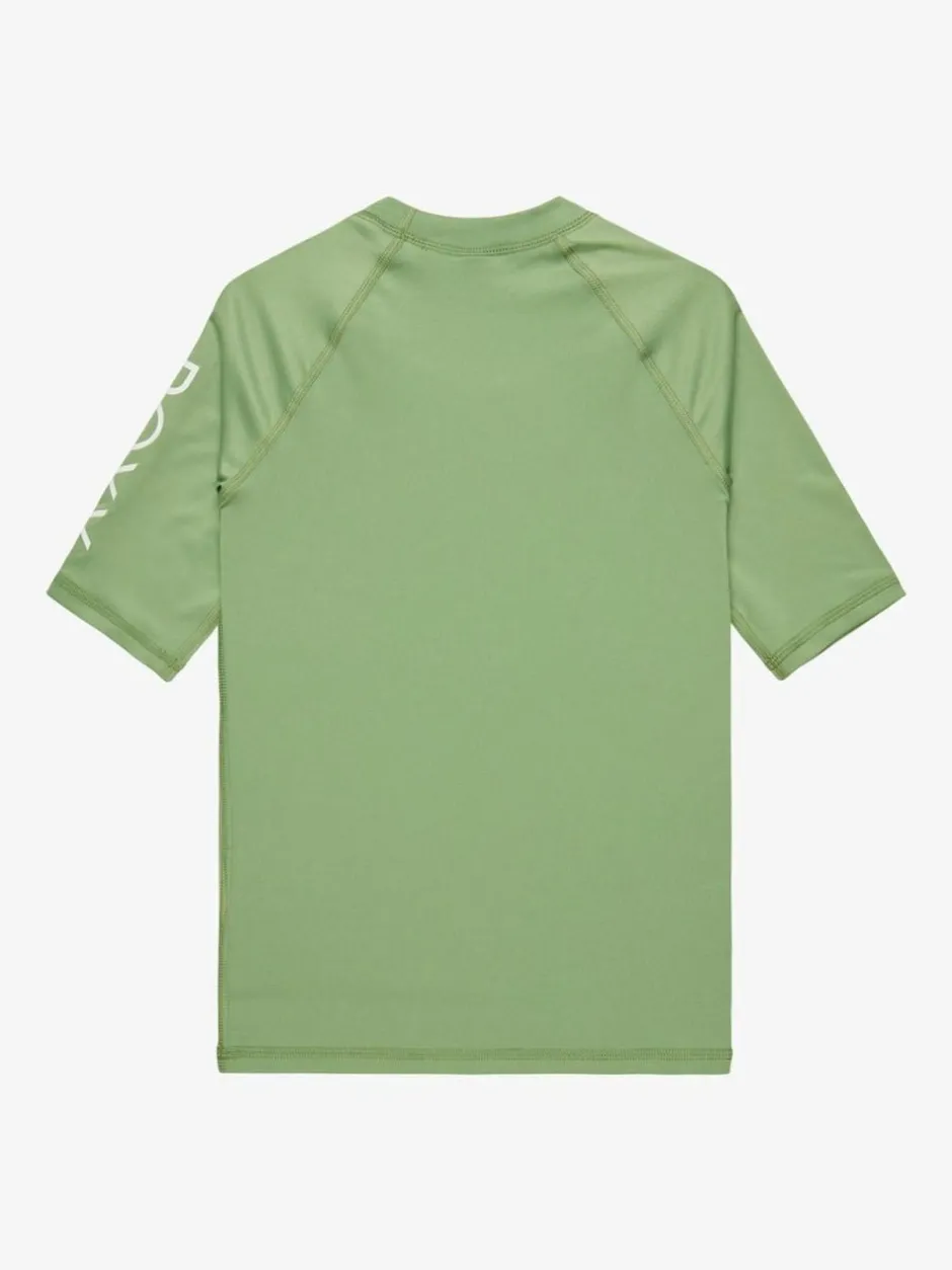 Roxy Girls Wholehearted Short Sleeve Logo Rash Vest Green Outlet