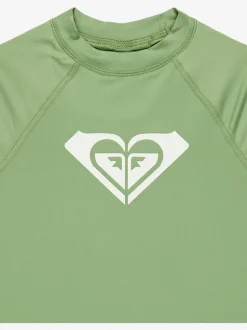 Roxy Girls Wholehearted Short Sleeve Logo Rash Vest Green Outlet