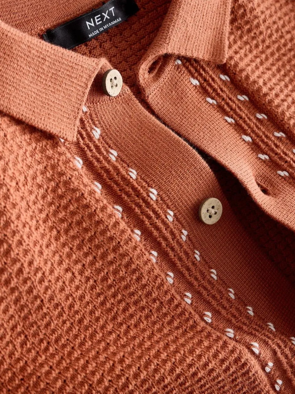 Next 100% Cotton Short Sleeve Knitted Polo Shirt (3-16yrs) Rust Brown Best
