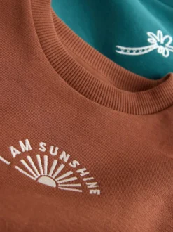 Next Rust Brown and Teal Crew Neck Sweatshirt and Shorts 2 Pack Set (3mths-7yrs) Outlet