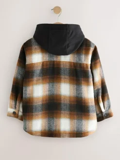 Next Borg Lined Hooded Check Shacket (3-16yrs) Rust Brown Online