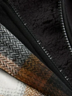 Next Borg Lined Hooded Check Shacket (3-16yrs) Rust Brown Online