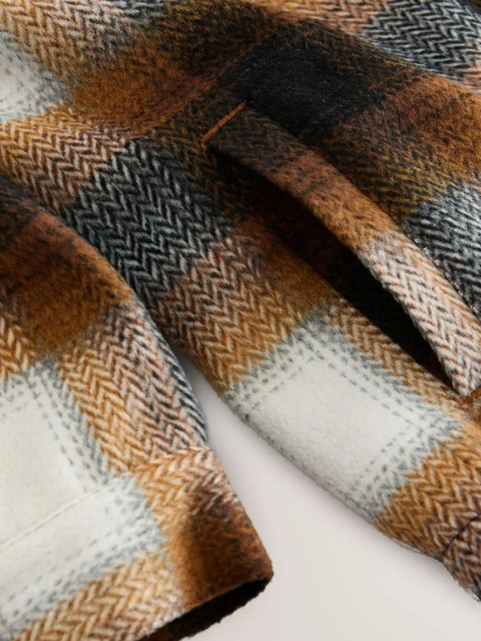 Next Borg Lined Hooded Check Shacket (3-16yrs) Rust Brown Online