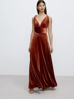 Next Bridesmaid Velvet Multiway Maxi Dress Rust Brown Clearance