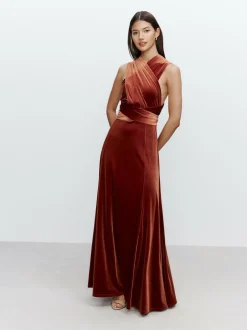 Next Bridesmaid Velvet Multiway Maxi Dress Rust Brown Clearance