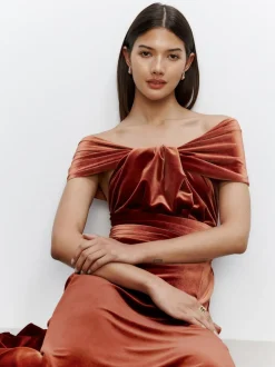 Next Bridesmaid Velvet Multiway Maxi Dress Rust Brown Clearance