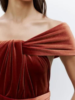 Next Bridesmaid Velvet Multiway Maxi Dress Rust Brown Clearance