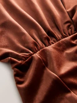 Next Bridesmaid Velvet Multiway Maxi Dress Rust Brown Clearance