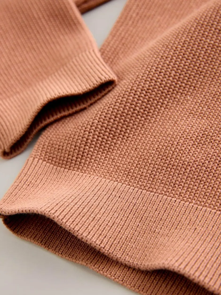 Next Long Sleeve Zip Neck Knitted Polo Shirt (3-16yrs) Rust Brown Clearance