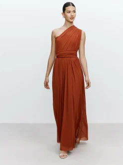 Next Rust Brown Mesh Multiway Wedding Guest Bridesmaid Maxi Dress Outlet