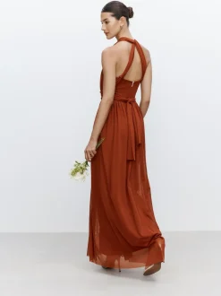 Next Rust Brown Mesh Multiway Wedding Guest Bridesmaid Maxi Dress Outlet