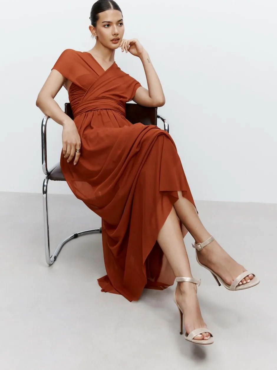 Next Rust Brown Mesh Multiway Wedding Guest Bridesmaid Maxi Dress Outlet